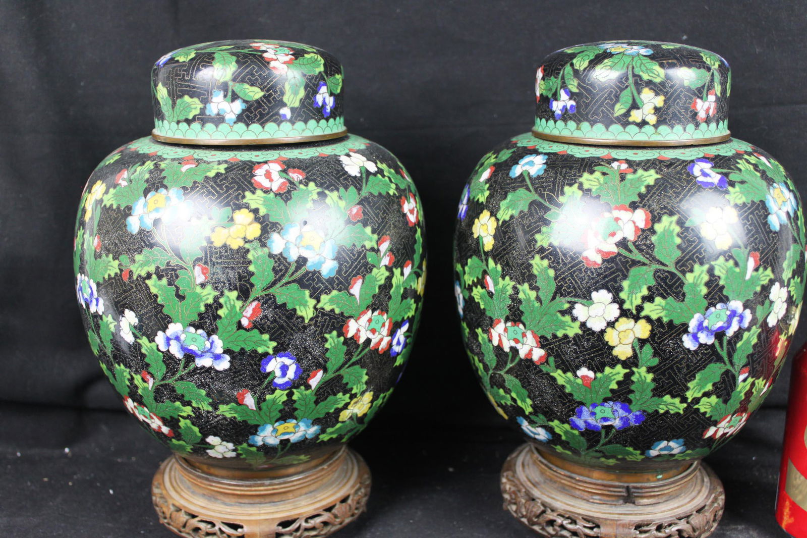 A Pair Chinese Cloisonne Vase w/ stands (1 of 20)