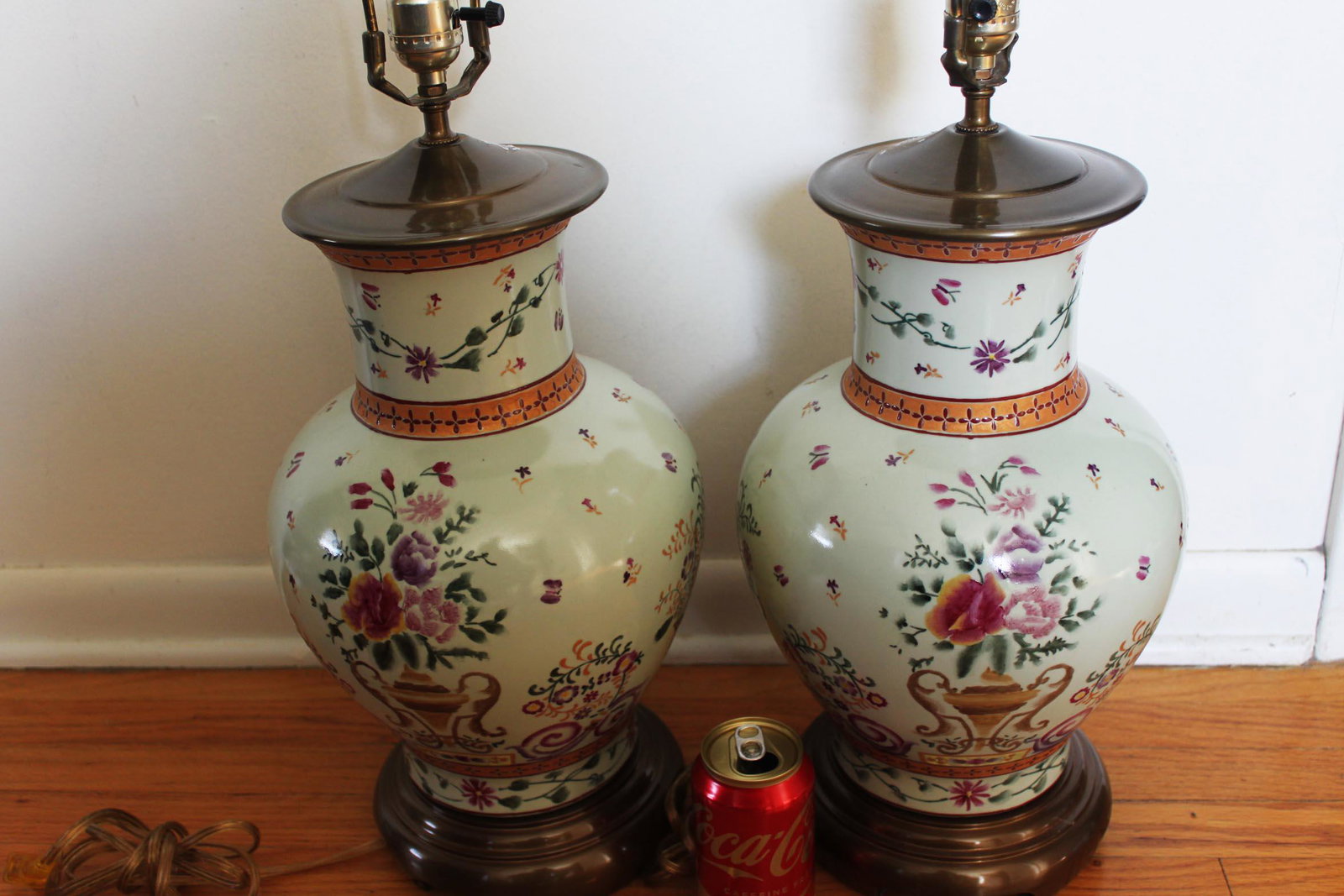 A Pair Antique Chinese Porcelain Vase Lamp: 32'' height . 17''x9.5''