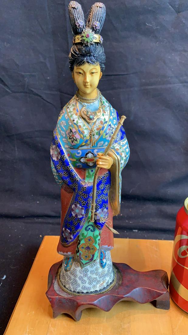 Chinese Cloisonne Vintage Figure Geisha Lady w Flute (1 of 9)