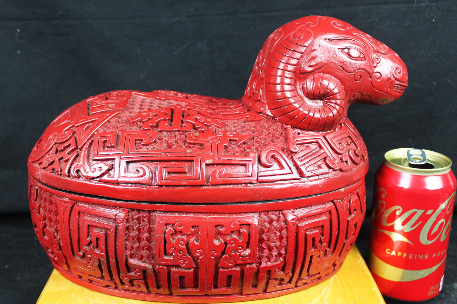 Chinese Hand Carved Cinnabar Lacquered Box -Ram (1 of 13)
