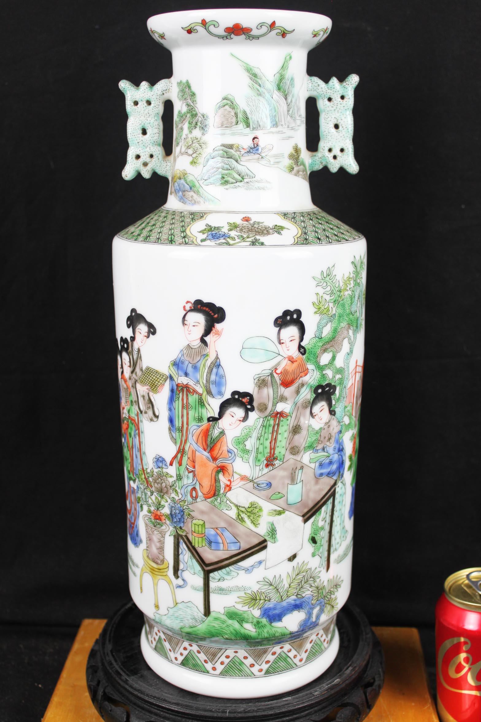 Antique Chinese Ladies pattern Porcelain Vase: 15''x6''
