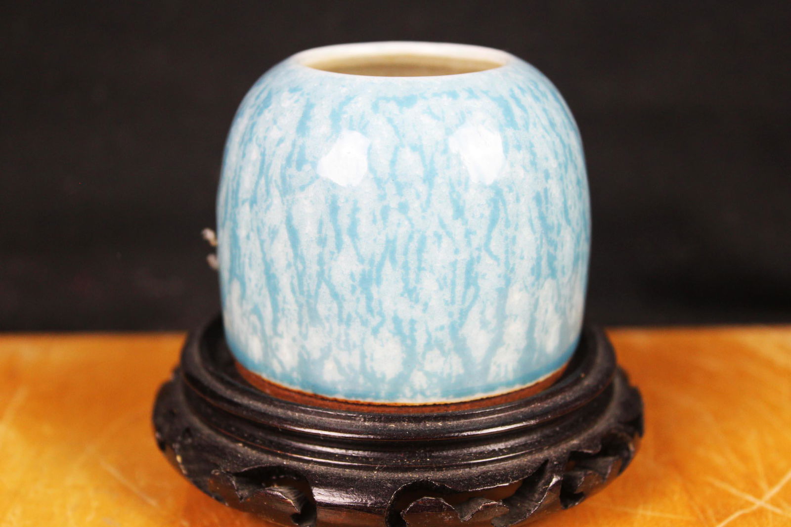 Small Chinese Porcelain Jar w/ wood stand (1 of 4)
