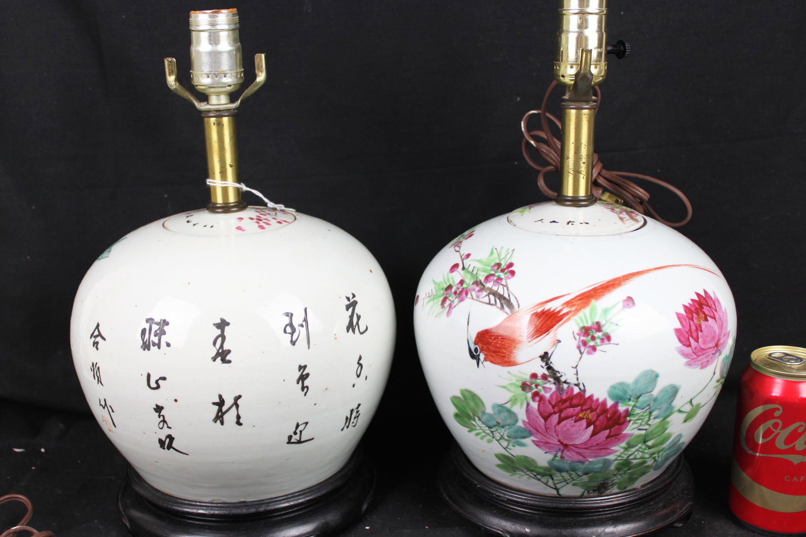 A Pair Antique Chinese Porcelain Vase Lamp 18th century: 8''x8.5''x14''