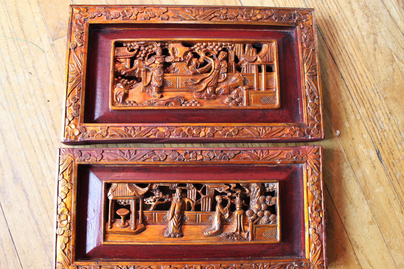 A Pair Antique Hand Carved Wood Panel (1 of 7)