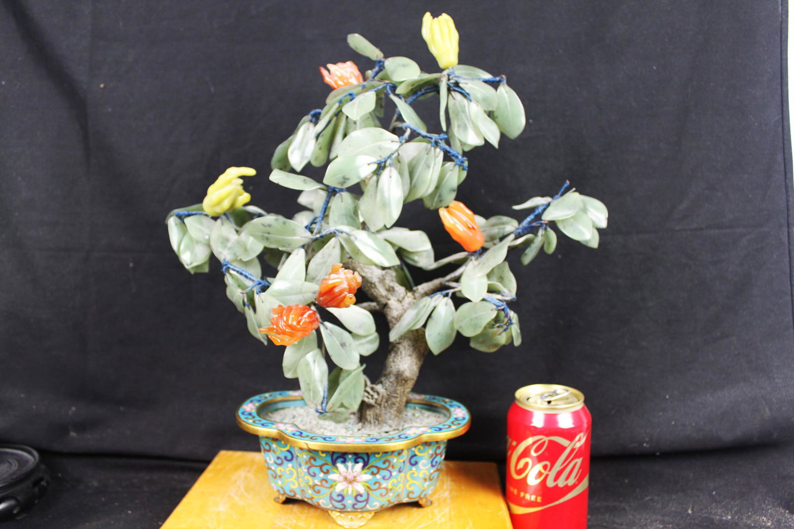 Antique Chinese Jade flowers w/ Cloisonne Planter (1 of 11)