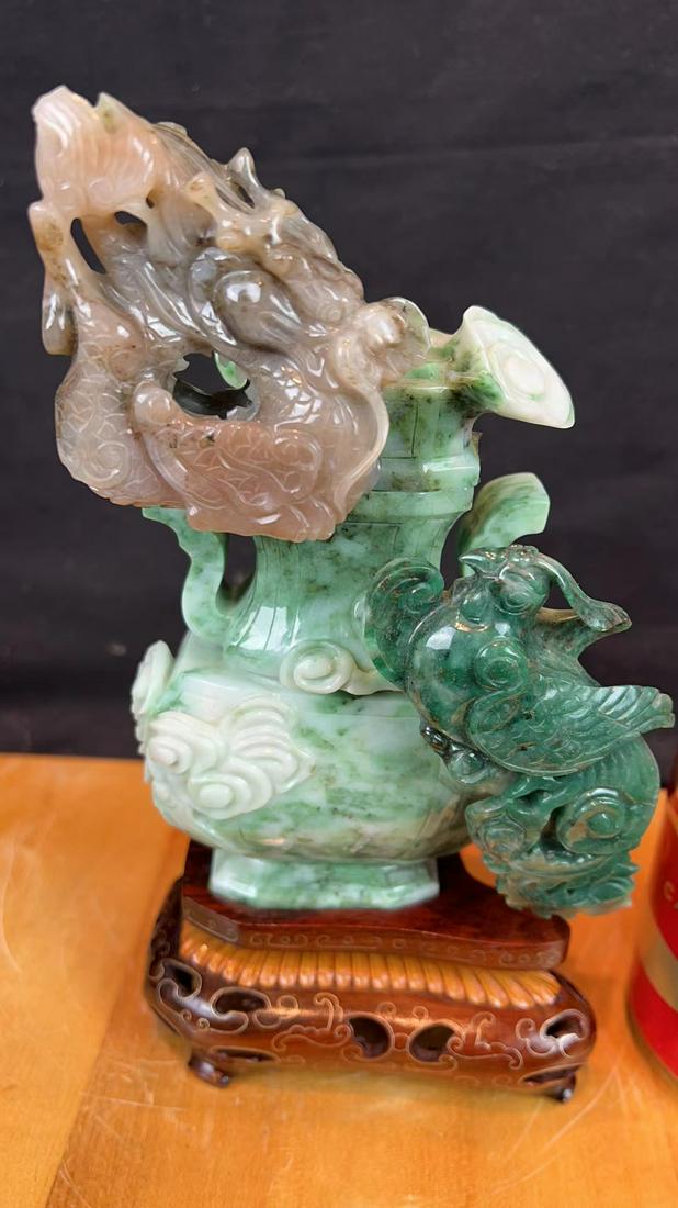 Hand Carved Chinese Green Jade Vase (1 of 10)