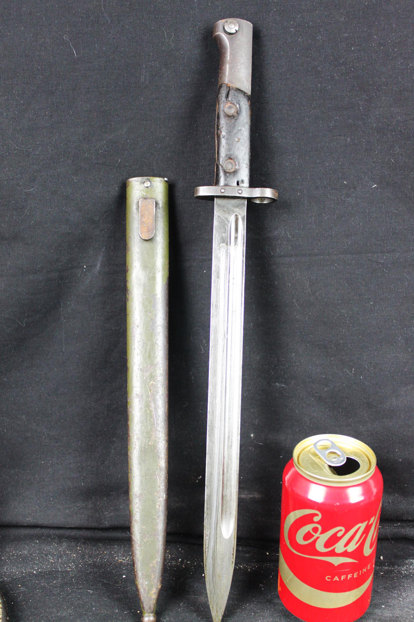 Antique Butcher Bayonet with metal hoslter: 18''x2.5''