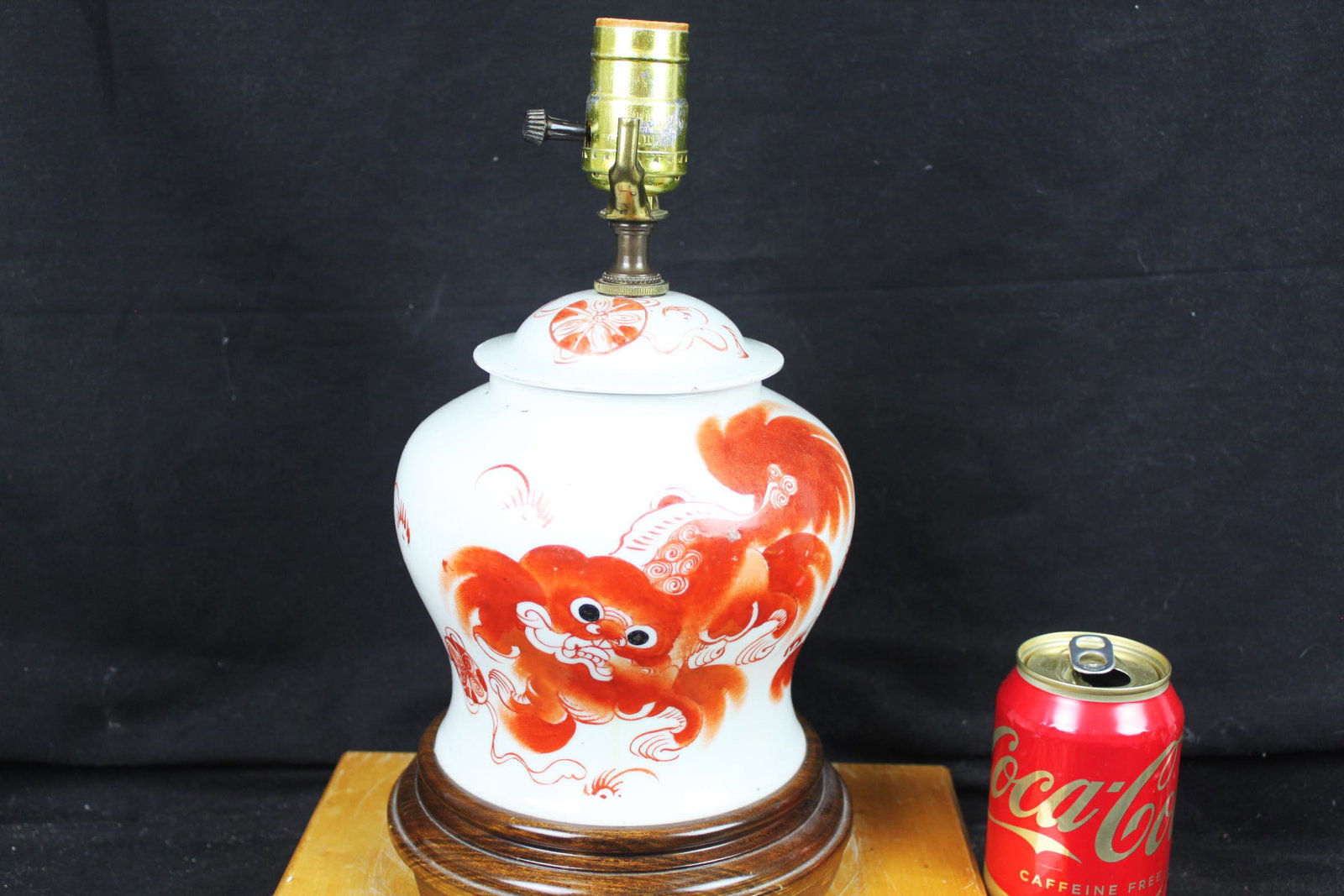 Antique Chinese Porcelain Vase/Lamp - Red Lion pattern: 12''x6'', 7''x6''