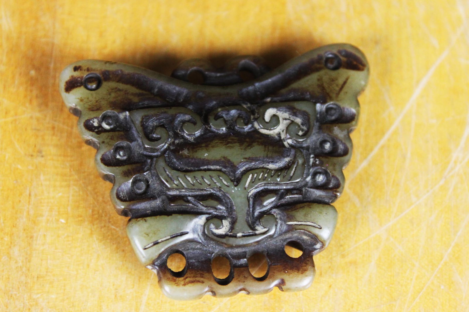 Antique Carved soapstone gem: 2''x2''x0.3''