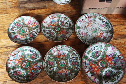 Set of Six Antique Chinese Famille Rose Medallion Porcelain Plates