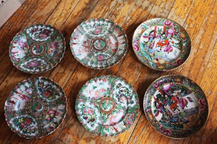Vintage Chinese Rose Medallion Plates Set of 6