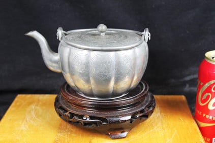 MID 20TH CENTURY CHINESE PEWTER TEAPOT MARKS CHINA QING DYNASTY