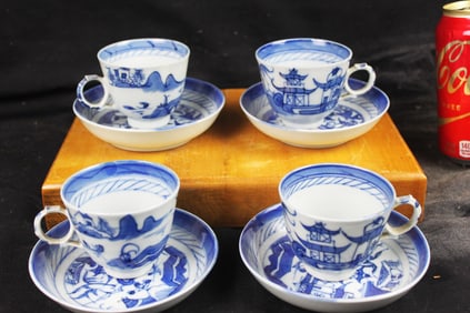 Antique Canton Porcelain Oriental Tea Set of 4