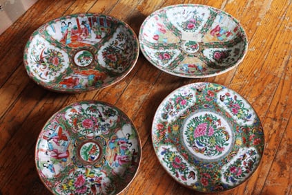 Large Famille Rose Chinese Bowls and Plates Set of 4