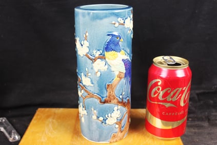 1900s Majolica Ceramic Sakura Blossom Vase