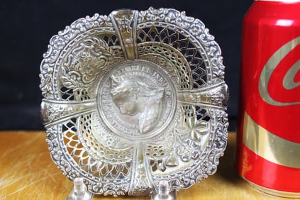 Sterling Silver hand carved Plate - Victoria