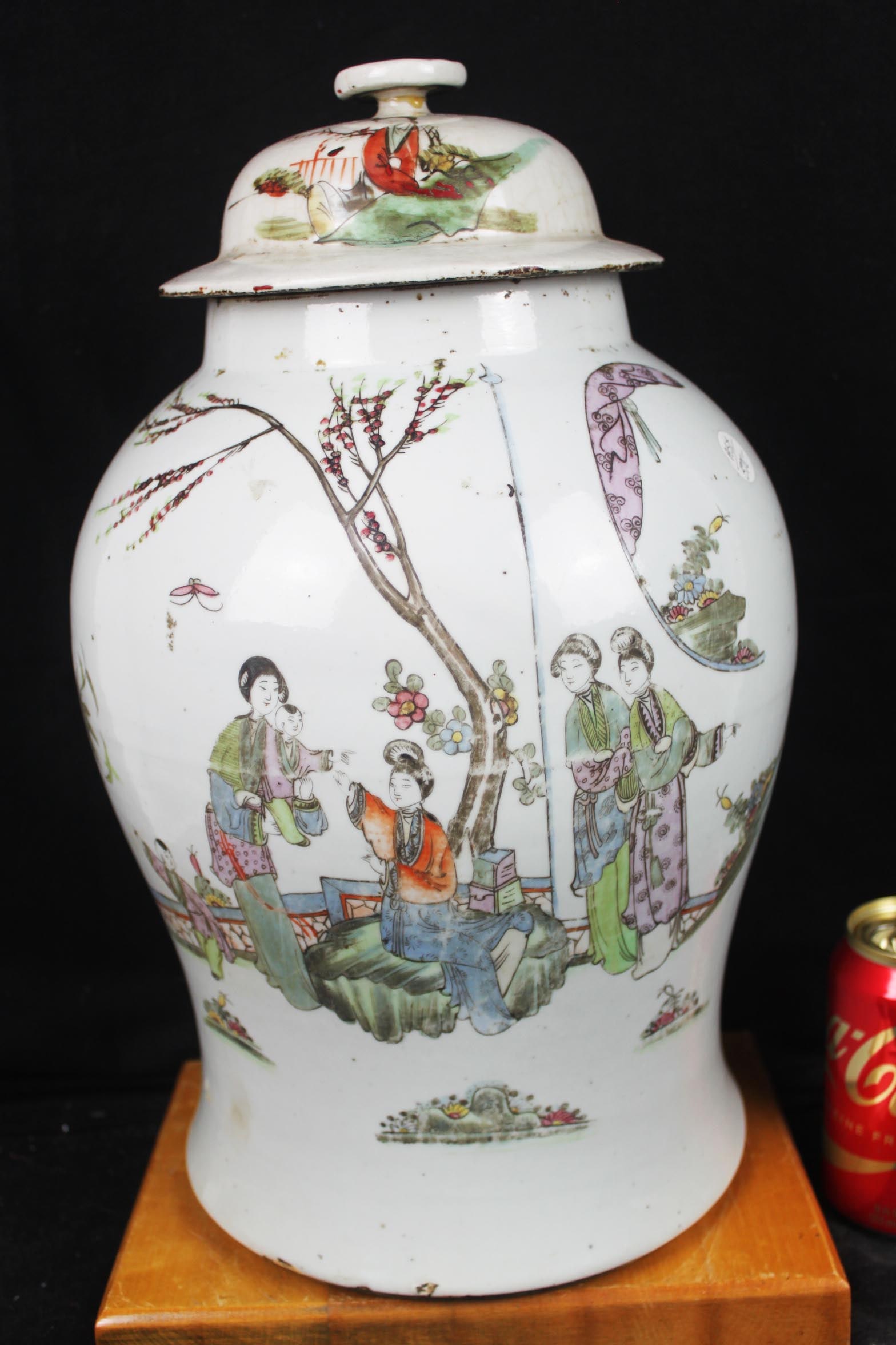 Chinese Celadon Porcelain Figural Calligraphy Urn: 17''x10''