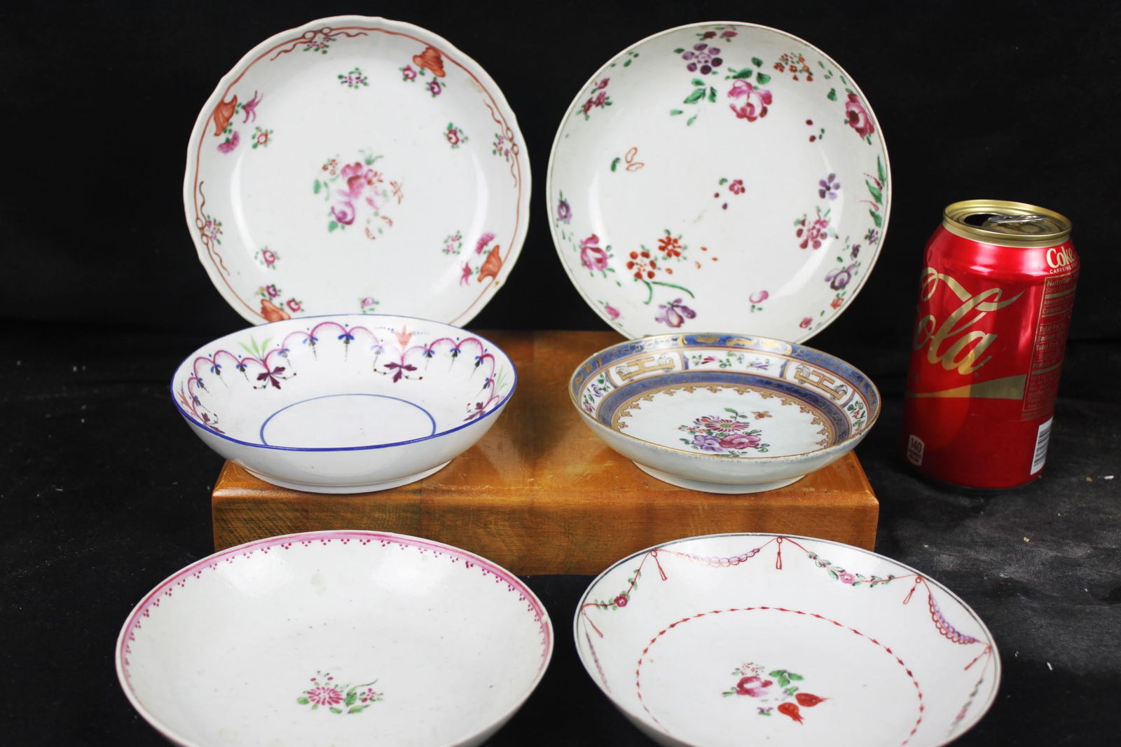 Antique Chinese Export Porcelain Plates Famille Rose: 6''x1'', 5.5''x1'', 5''x1''