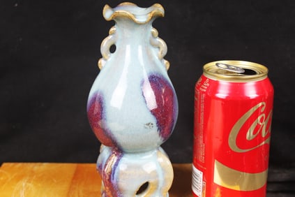 A small Chinese Junyao purple-splashed handled vase, Jin - Yuan dynasty