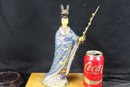 Vintage Chinese Cloisonné Enamel Carved Guanyin Quan Kwan Yin Sculpture Figurine