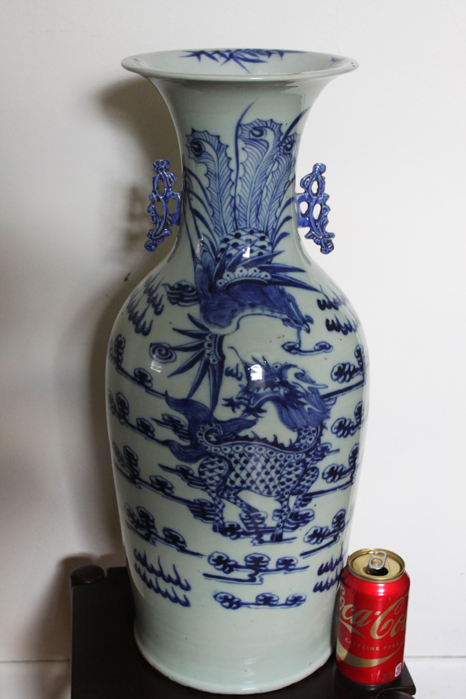 Antique Large Chinese Porcelain Vase -Dragon+ phoeix: 23''x10''