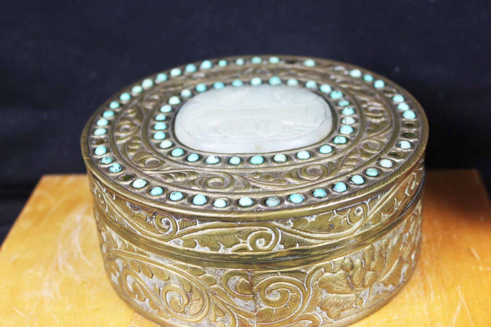 Antique Chinese Bronze Turquoise And Jade Box (1 of 5)