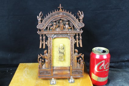 Antique Asian Wood Temple With Painting