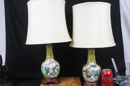 A Pair Antique Chinese Porcelain Lamp Vase