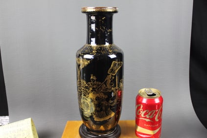 Antique Chinese Black Ground Porcelain Vase with Gilt Decoration