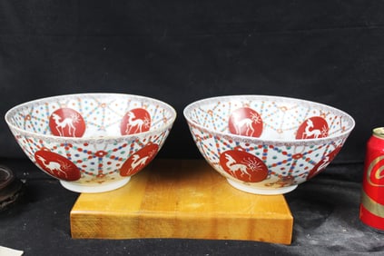 Antique Chinese Ceramic art illustrated Bowls