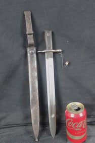 US WW1 Model 1892 Krag Rifle Bayonet Fighting Knife w/ Scabbard