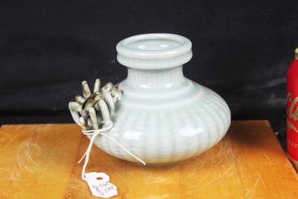 Chinese Porcelain Celadon Vase with Crab