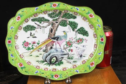 VINTAGE ENAMEL CLOISONNE TRAY CHINOISERIE/ASIAN DECOR ART