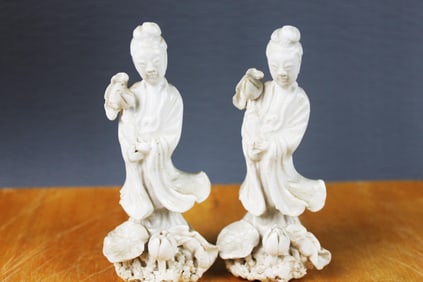 Pair of Antique Chinese Blanc-De-Chine Porcelain Figures
