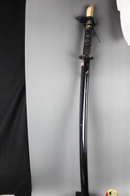 Vintage Japanese Katana with Dragon Tsuba and Black Lacquer Scabbard