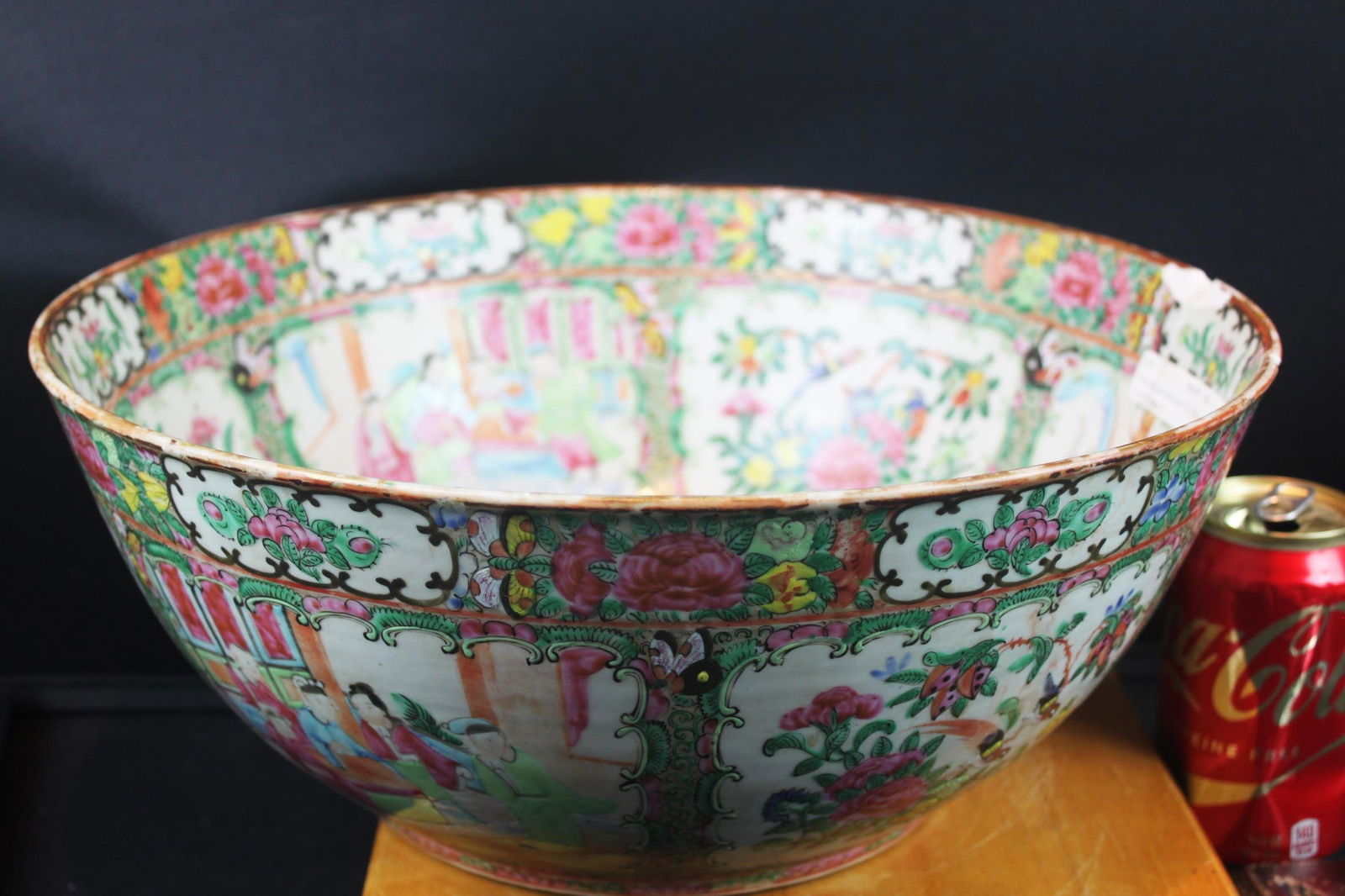 Antique Chinese Famille Rose Porcelain Bowl: 14.5''x6''