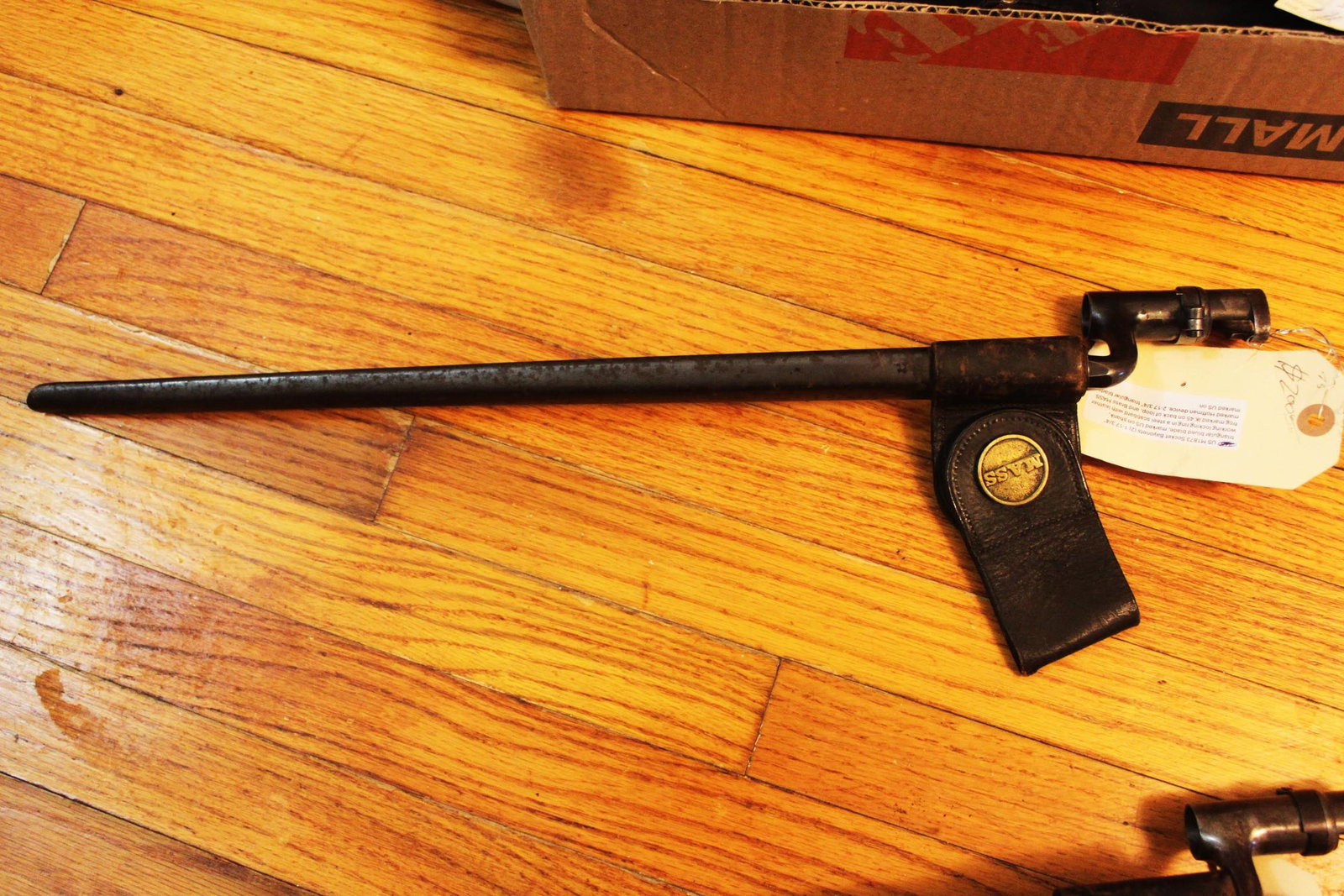 U.S. M1873 Socket Bayonet w/ Leather Frog – Triangular Blade, US Marked, Brass MASS Badge (1 of 5)