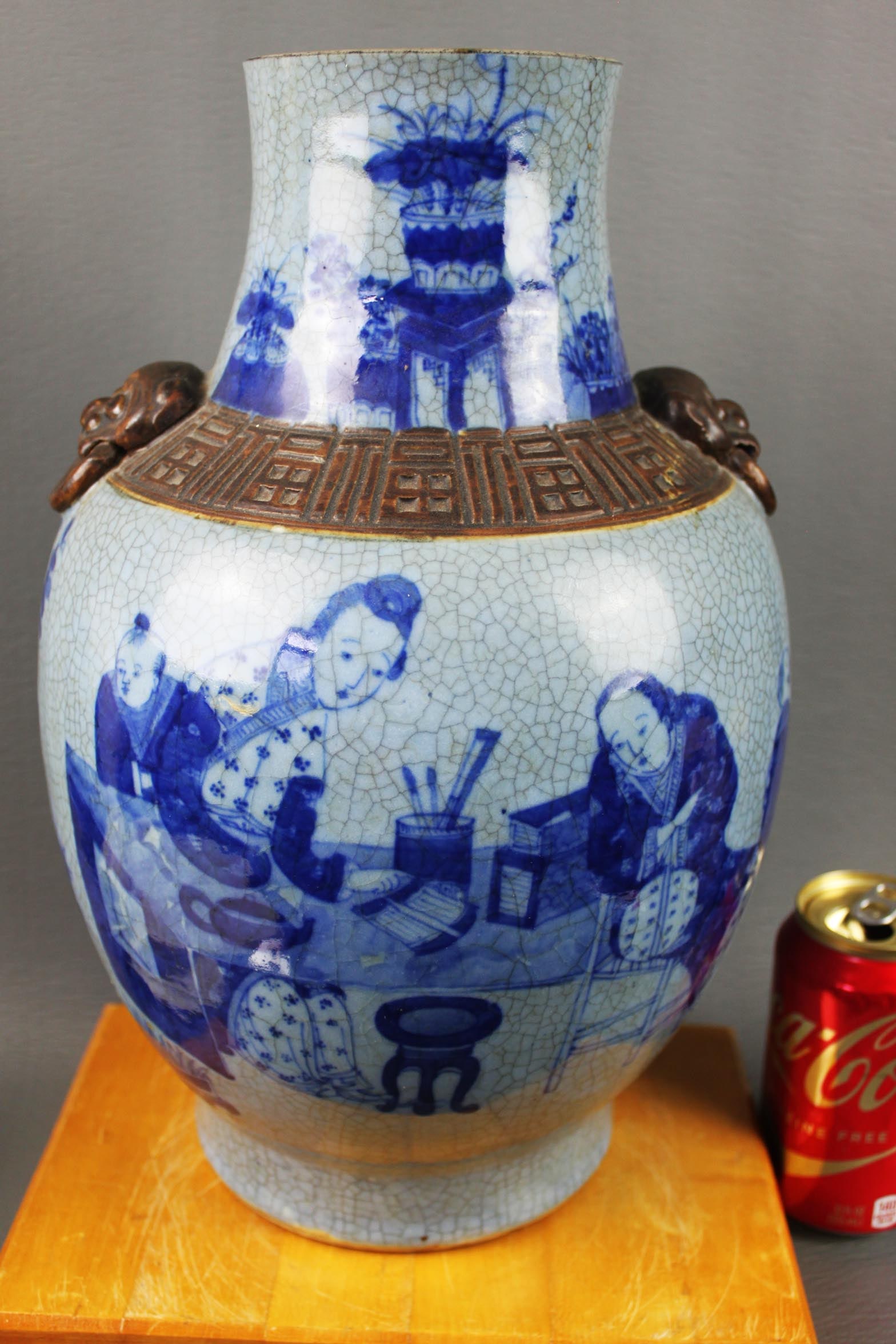 Antique Chinese Blue and White Crackle-glazed Porcelain Vase: 15''x9''