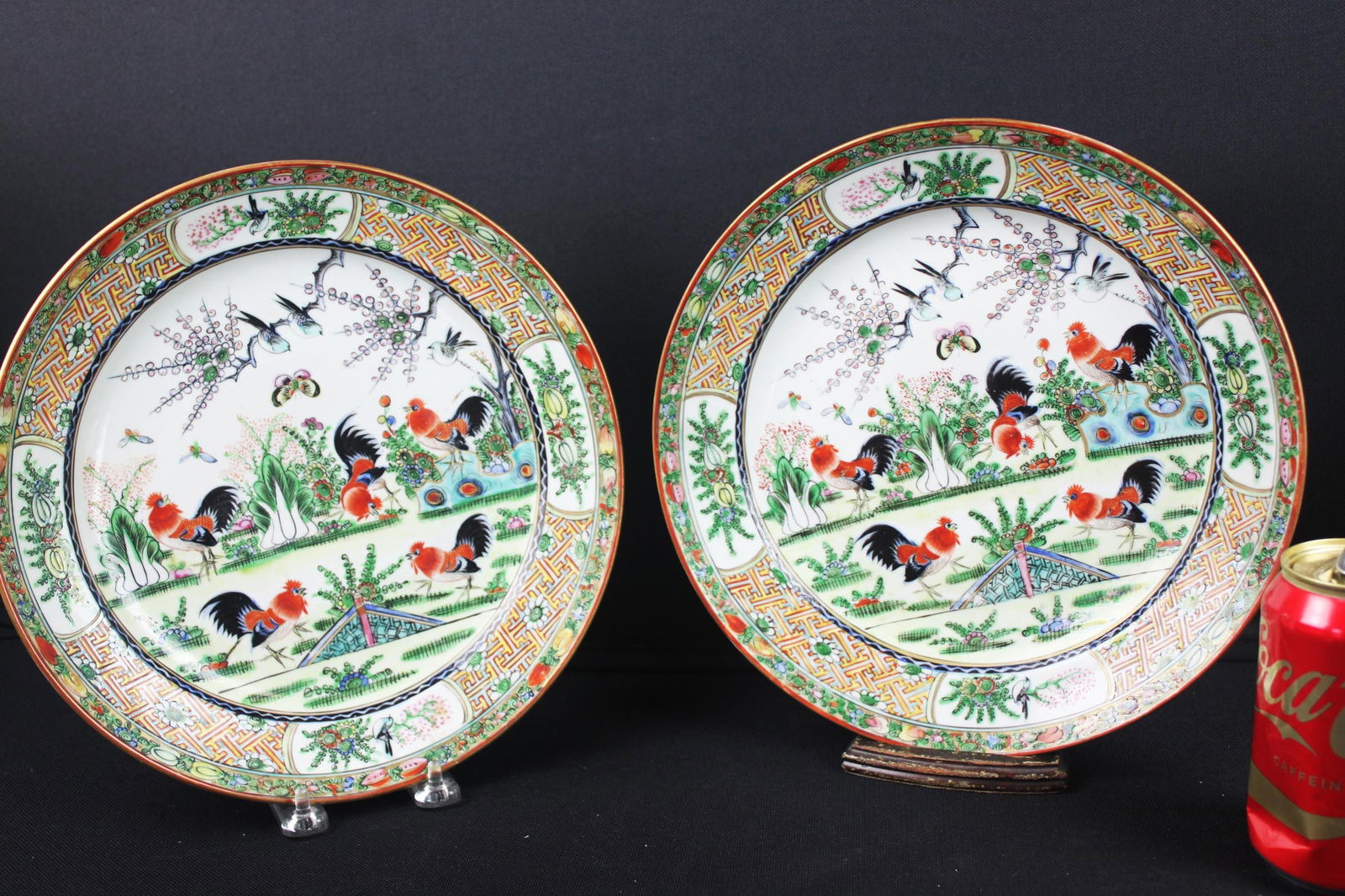 Pair of Mid-20th Century Chinese Famille Rose “Rooster & Birds?? Decorative Plates – Vibrant (1 of 14)