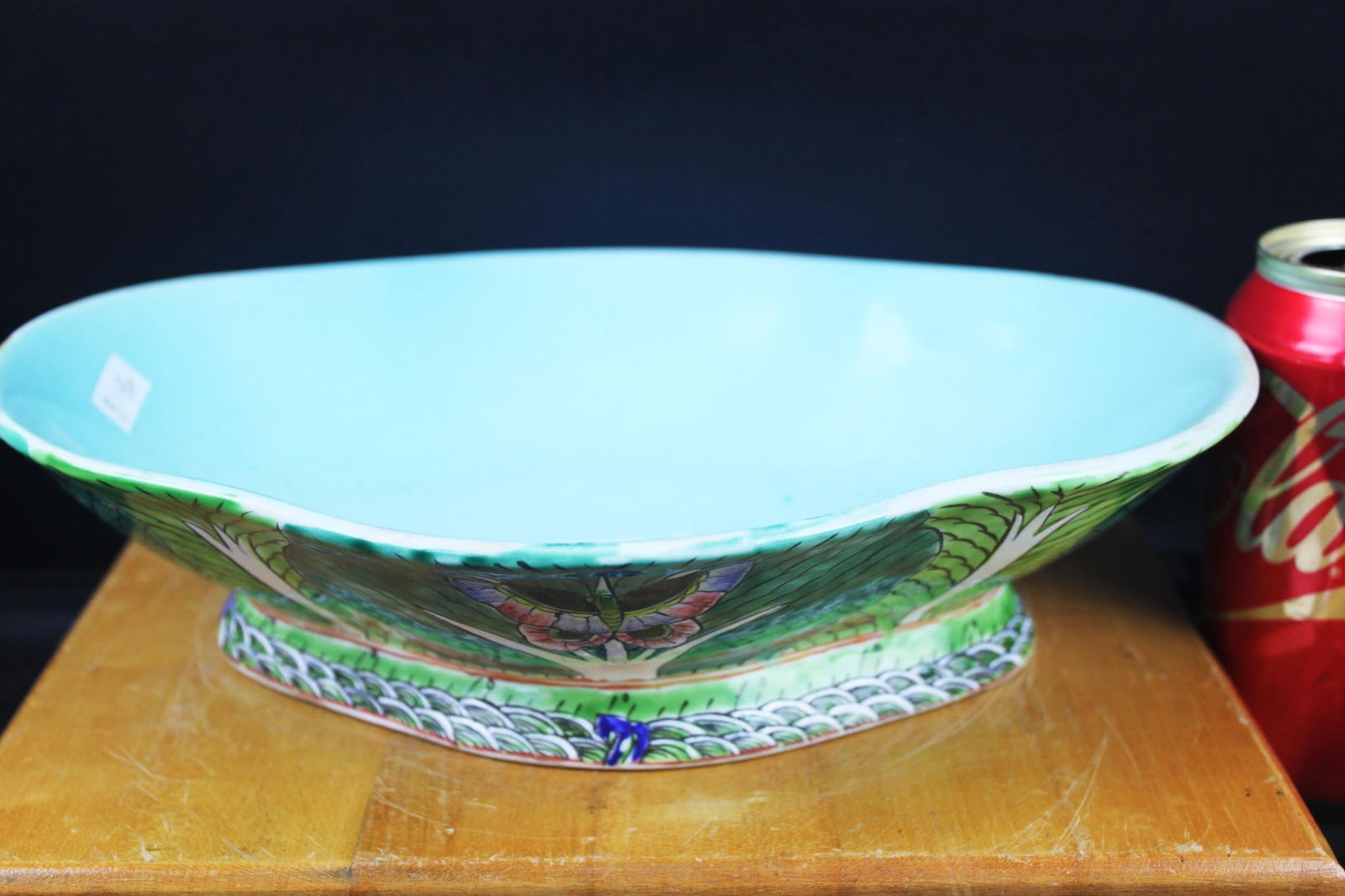 Chinese Porcelain Lobed Bowl with Turquoise Glaze Interior, Butterfly Motif, 19th–Early 20th (1 of 5)