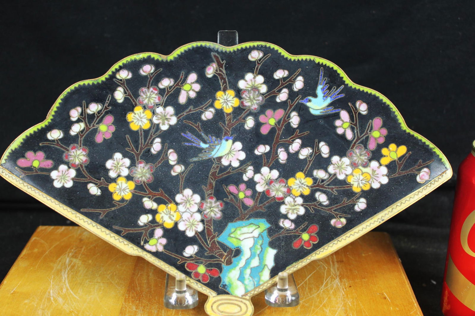 Antique Chinese Cloisonne Fan Shape plate: 10.5''x6.5''x0.8''
