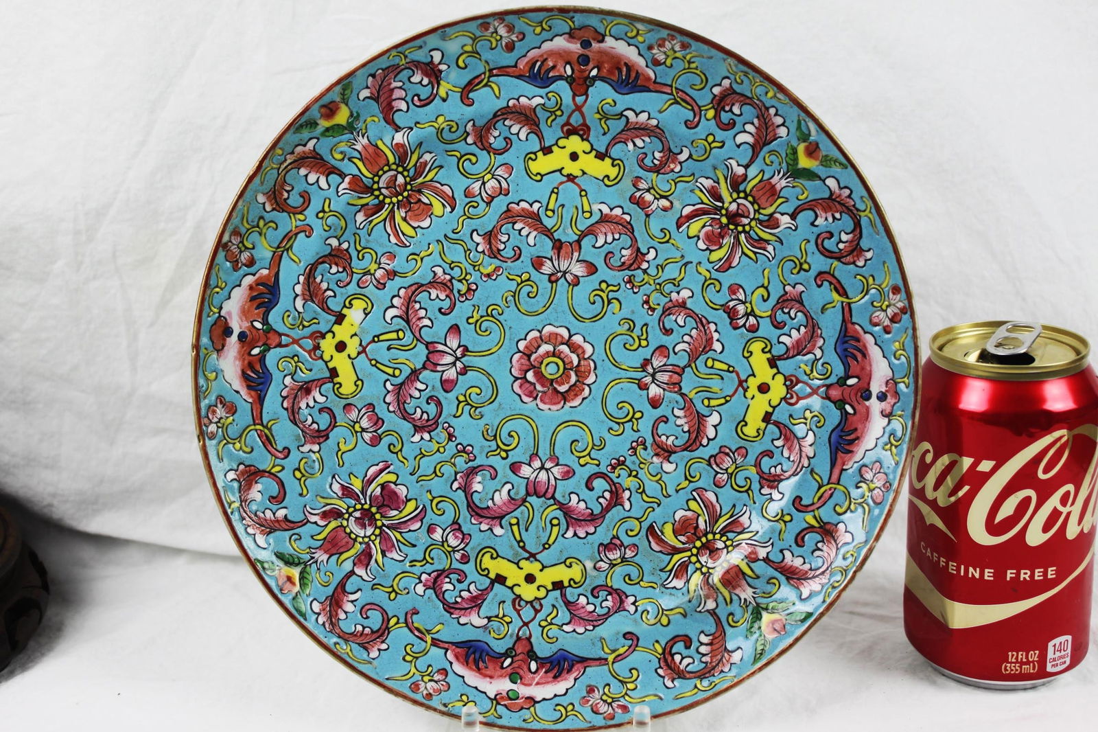 Antique Chinese Famille Rose Turquoise Ground Plate with Lotus Scroll and Bat Motif (1 of 7)