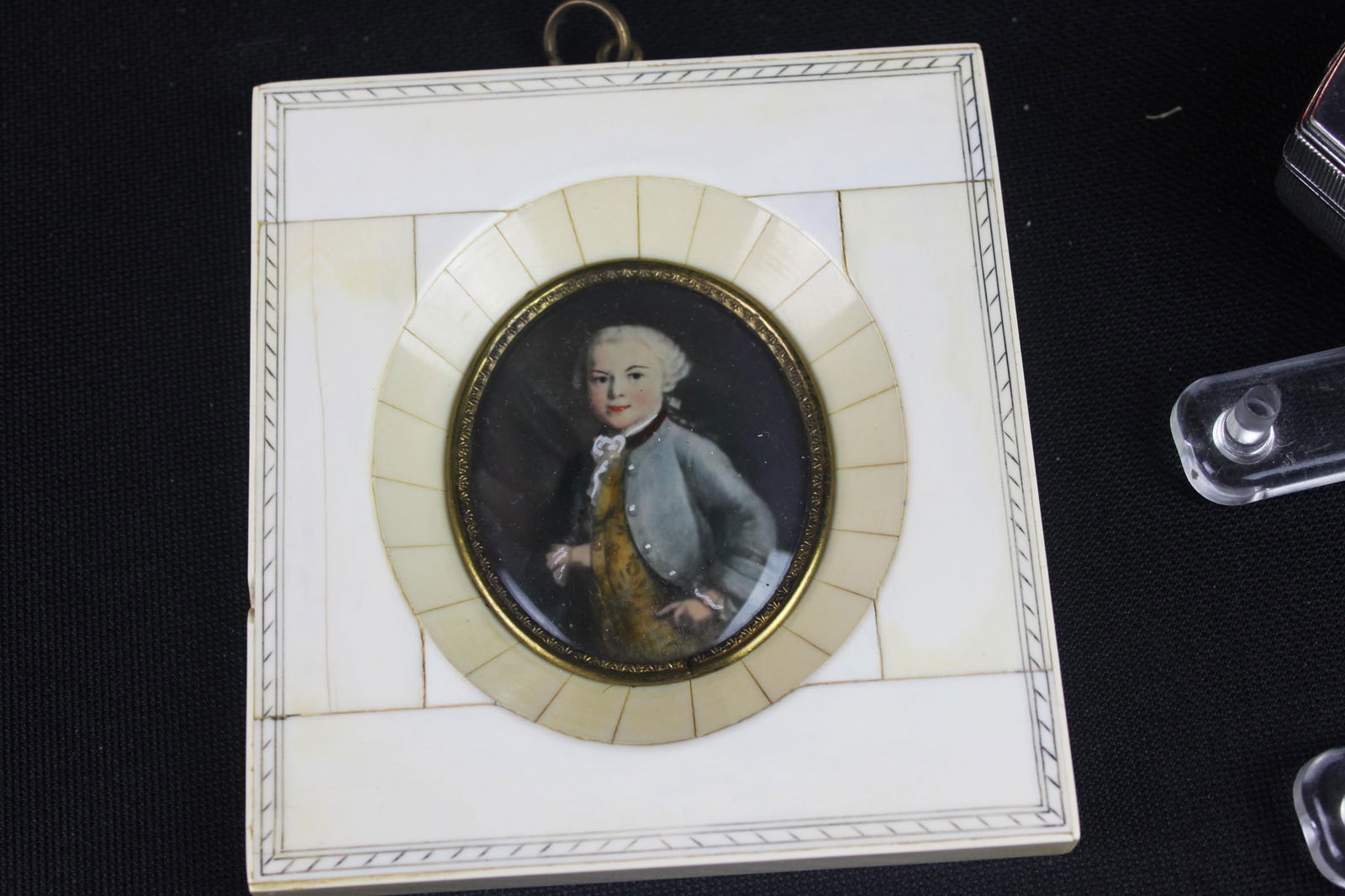 Antique 19th C. Miniature Portrait Painting – German Script Backing (1 of 2)