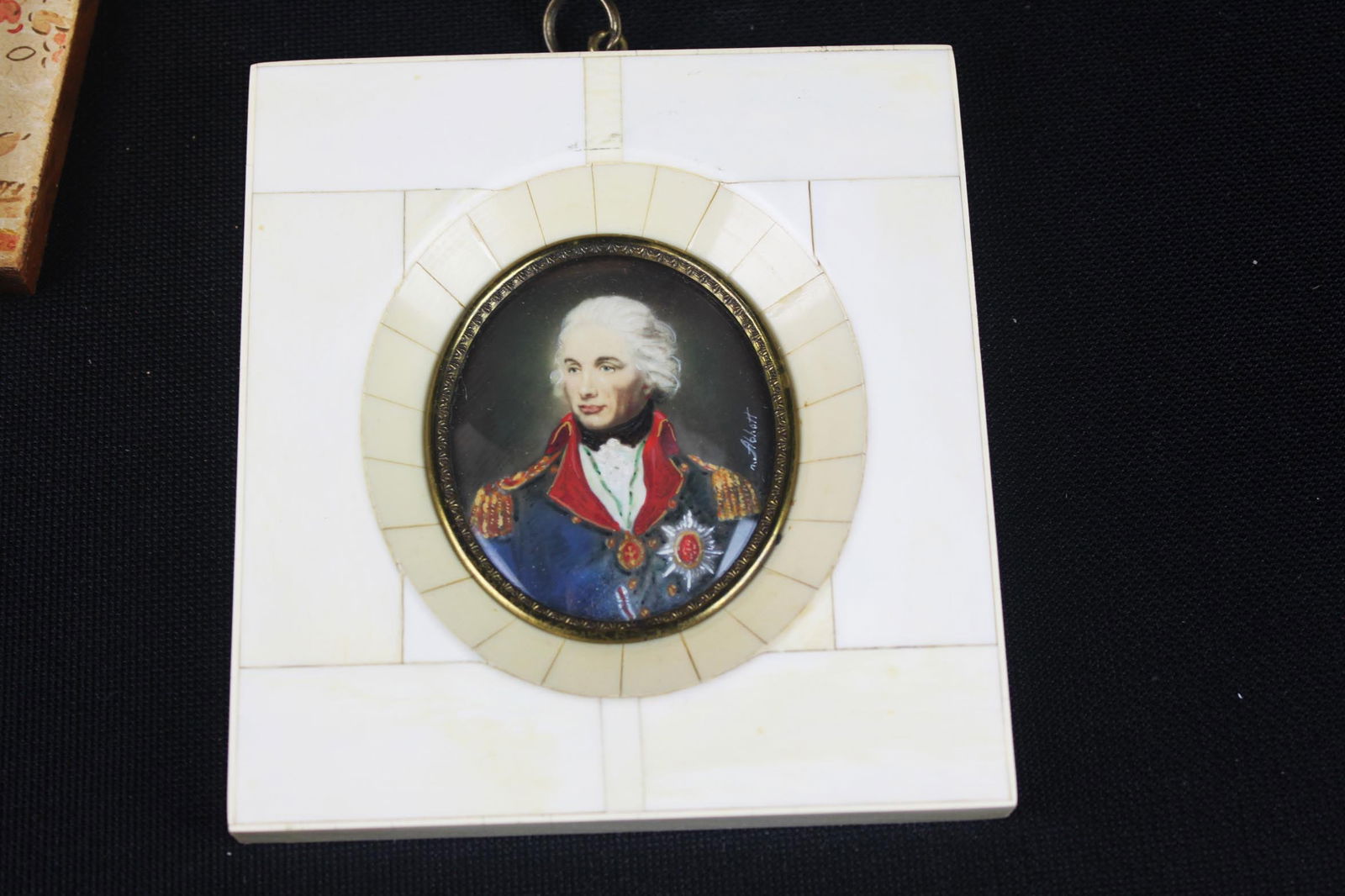Antique Miniature Portrait – Lord Nelson – German Script Backing: 5''x4.5'' 19th C. Miniature Portrait – Admiral Lord Nelson