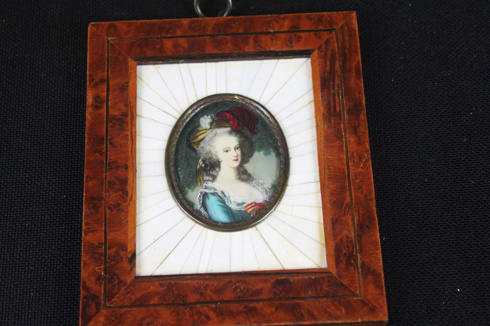 Antique Miniature Portrait – Marie Antoinette – Burl Wood Frame (1 of 3)
