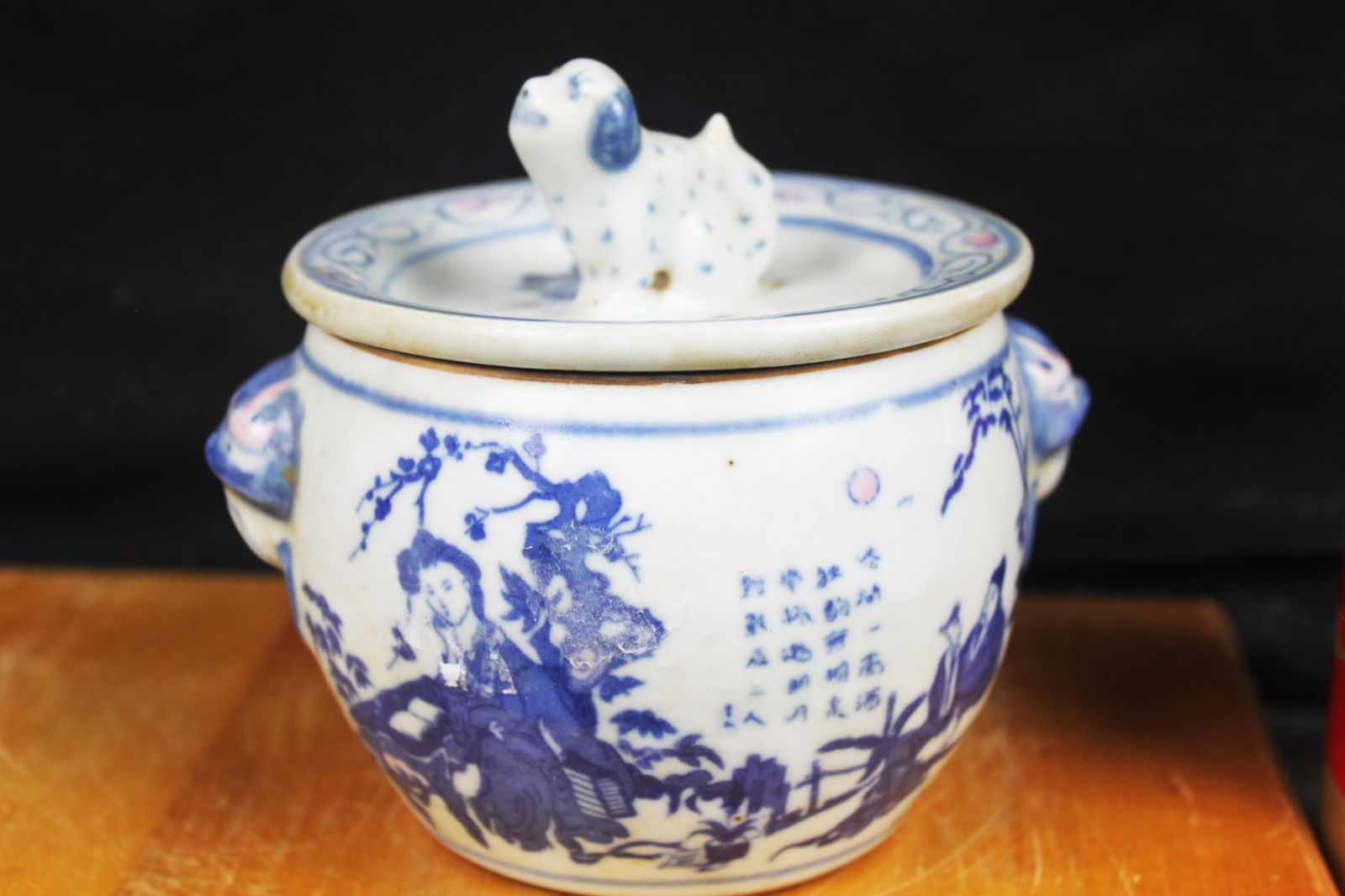 Antique Chinese Blue&White Porcelain Bowl / Pot & lid- foo dog on top (1 of 10)