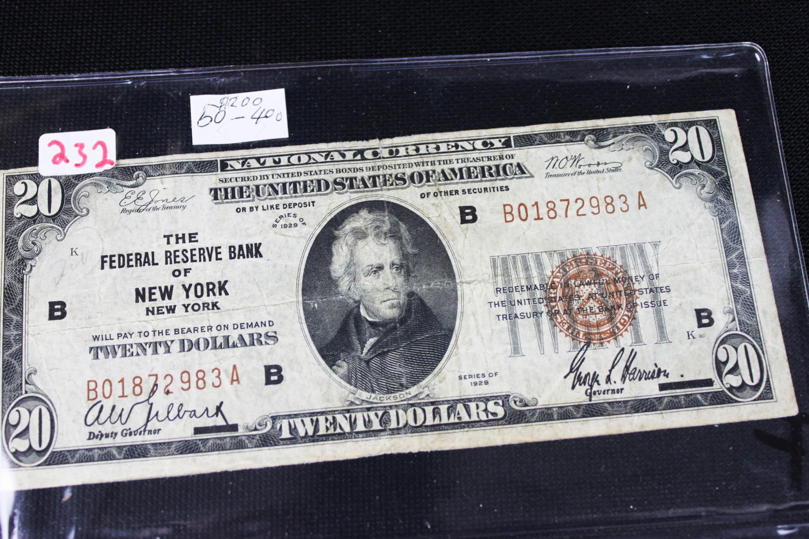 1929 $20 Federal Reserve Bank Note – New York, Type 1 (1 of 4)