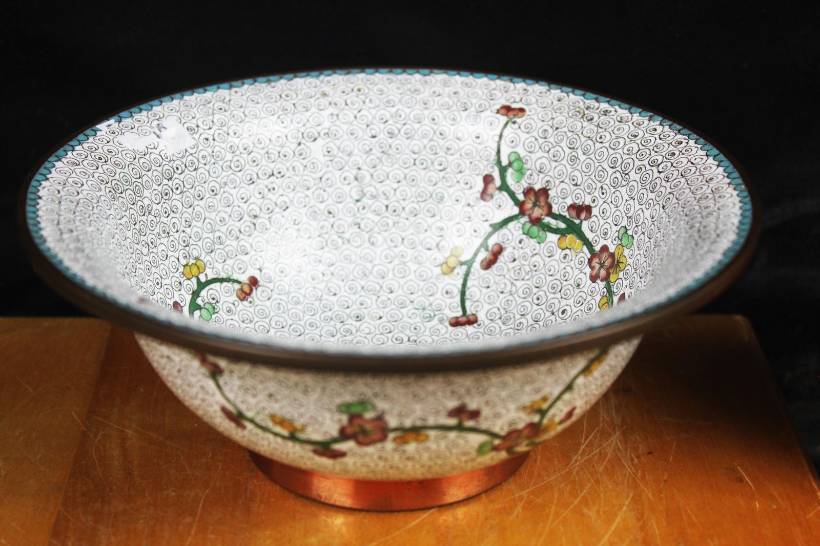 Small Enamel Chinese Cloisonne Bowl: 6.5''x2.5''