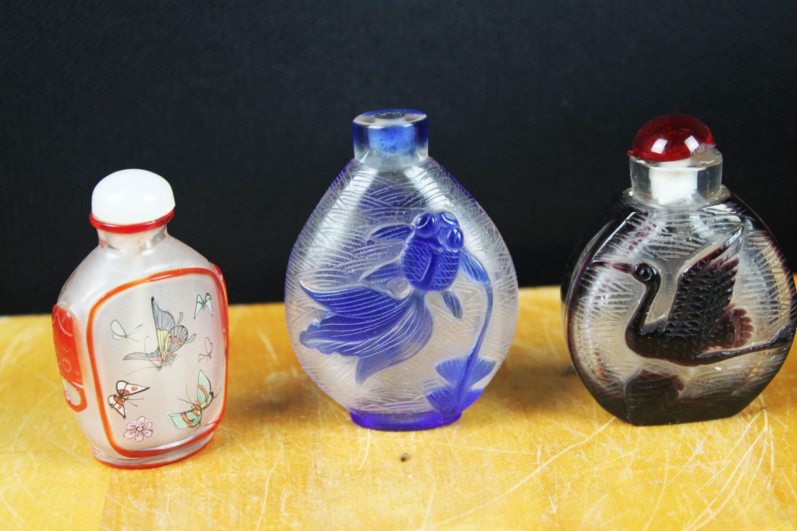 3 hand carved glass snuff bottles (1 of 12)