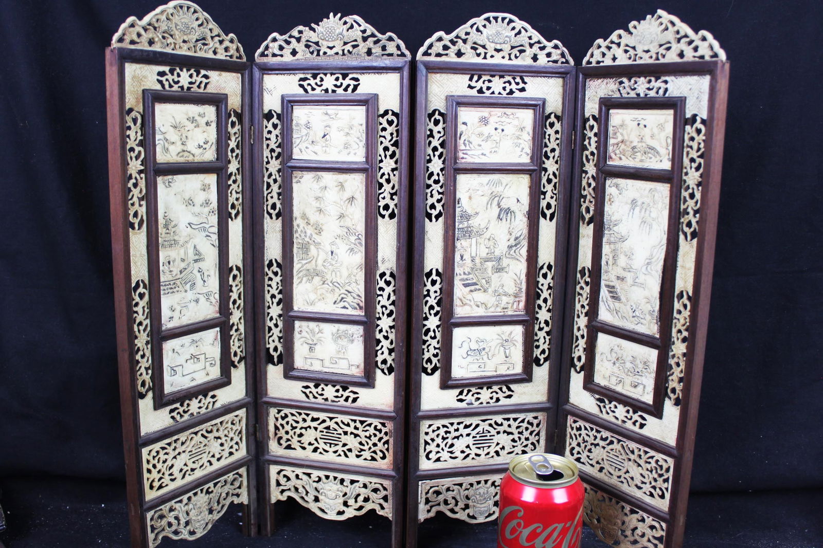 Antique Chinese Hand Carved Hardwood Panel w/ Painting (1 of 15)